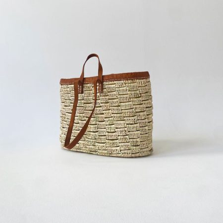 Χειροποίητη ψάθινη τσάντα με ανοιχτή πλέξη και διπλά χερούλια