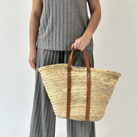 Ψάθινη τσάντα με δερμάντινα λουριά